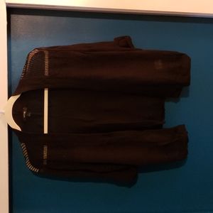 Short, thin, black elbow length sleeve cardigan